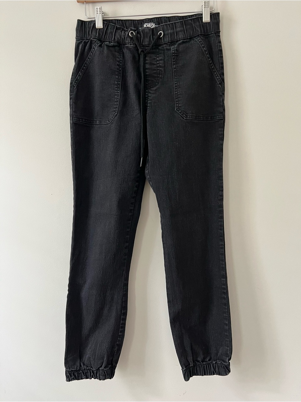 Rewash Black Men’s Jogger Jeans with Drawstring Size S Waist 28